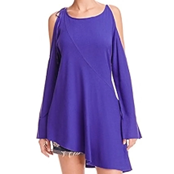 NWT Free People Cold-Shoulder Purple Long-Sleeve Tunic Top / Swing Dress - Picture 1 of 6